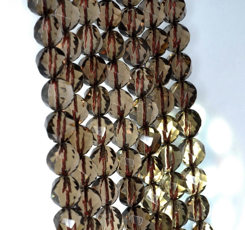 10x9mm Smoky Quartz Gemstone Grade Aa Faceted Twist Round Loose Beads 7 Inch Half Strand (90186103-731)