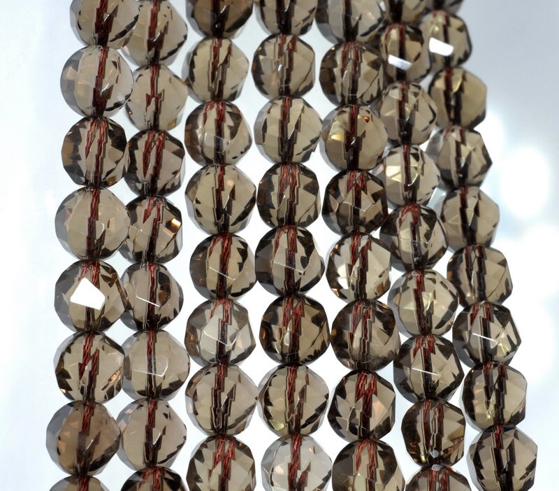 10x9mm Smoky Quartz Gemstone Grade Aa Faceted Twist Round Loose Beads 14.5 Inch Full Strand (90186104-731)