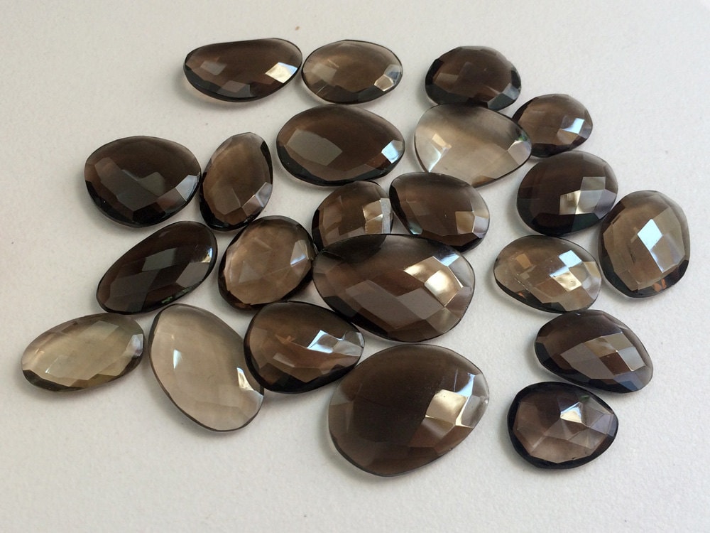 14-27mm Smoky Quartz Gems, 5 Pieces Smoky Quartz Double Side Faceted Stones, Loose Smoky Quartz Gemstones For Jewelry - Ks158