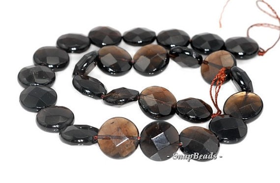 16mm Smoky Quartz Gemstone Faceted Flat Round Loose Beads 15.5 Inch Full Strand Lot 1,2 And 6 (90144132-b21-536)
