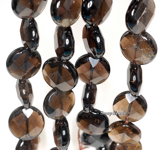 16mm Smoky Quartz Gemstone Faceted Flat Round Loose Beads 7.5 Inch Half Strand Lot 1,2,6 And 12 (90144131-b21-536)