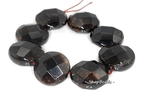 22mm Smoky Quartz Gemstone Faceted Flat Round Loose Beads 7 Inch Half Strand Lot 1, 2, 6 And 12 (90190999-b39-581)