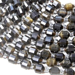6MM Golden Obsidian Gemstone Faceted Prism Double Point Cut Loose Beads BULK LOT 1,2,6,12 and 50 (D112) 6MM Golden Obsidian Gemstone Faceted Prism Double Point Cut Loose Beads BULK LOT 1,2,6,12 and 50 (D112)