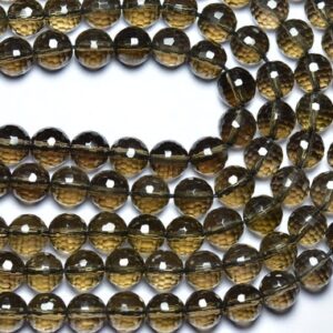 8 inches - Natural Super Quality Faceted Smoky Quartz Round Shape Beads - Size is 8mm #1392 8 inches - Natural Super Quality Faceted Smoky Quartz Round Shape Beads - Size is 8mm #1392