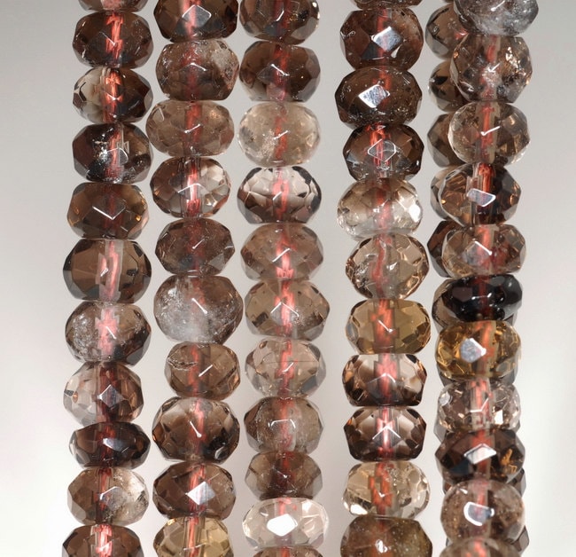 8x5mm Smoky Quartz Gemstone Faceted Rondelle Loose Beads 7.5 Inch Half Strand (90192021-b68)