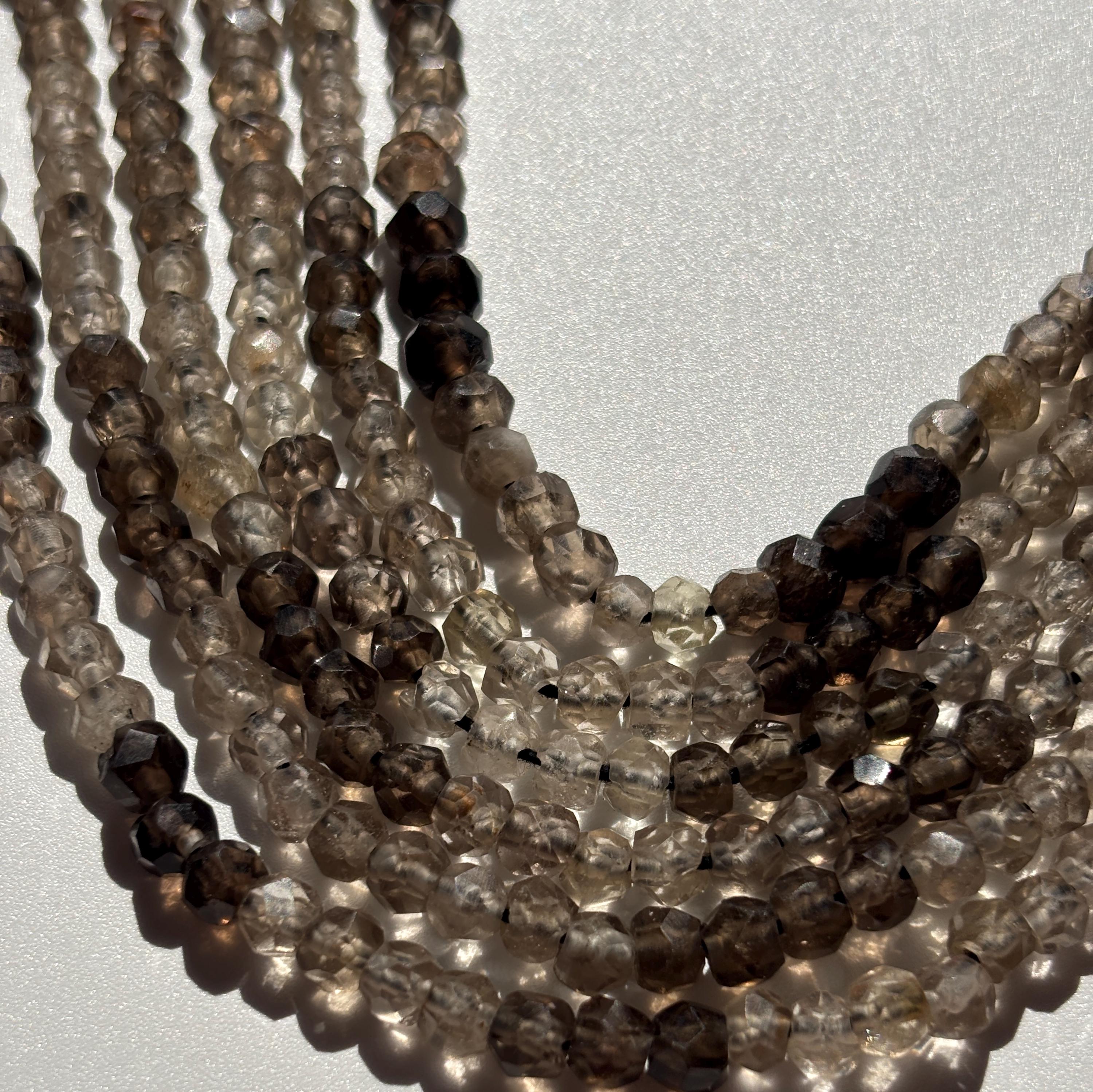 Aaa Natural Smokey Quartz Shaded , 4.5-5.5 Mm Faceted Round , 12 Inches Strand , Gemstone Beads