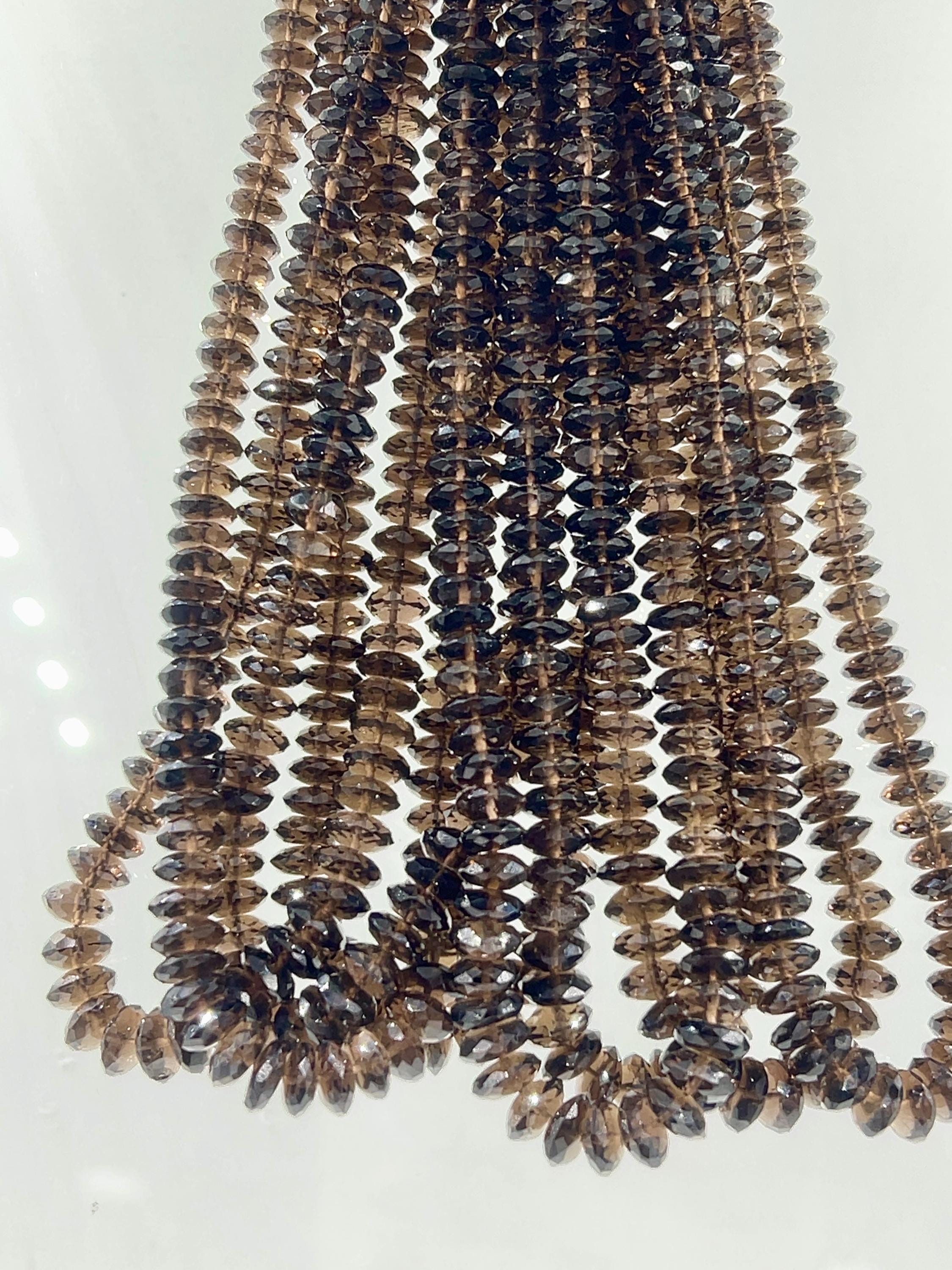 Natural Smoky Quartz Faceted Rondelle Beads, German Cut, Jewelry Making Supplies