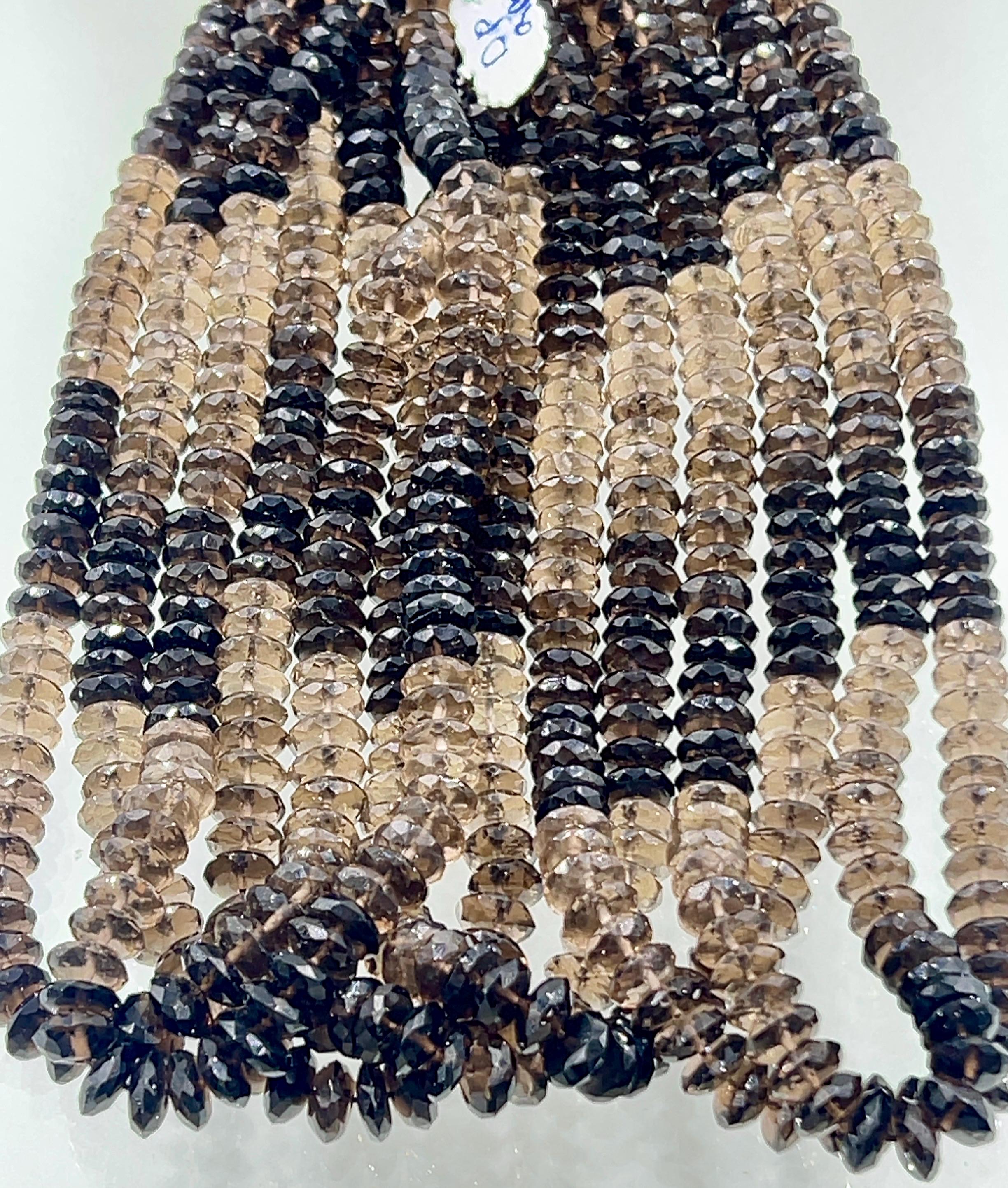 Smoky Quartz Rondelle Beads: Faceted Gemstone Strand, 7-8mm