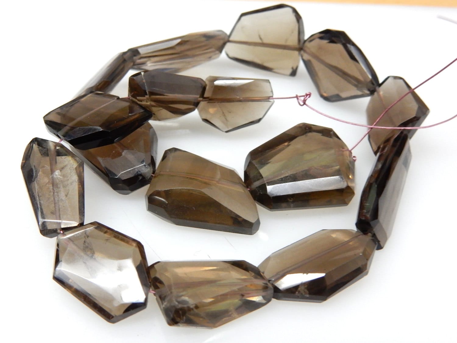 Faceted Smokey Quartz Gemstone Beads: 8x17-20x20mm, 14 Inch Strand