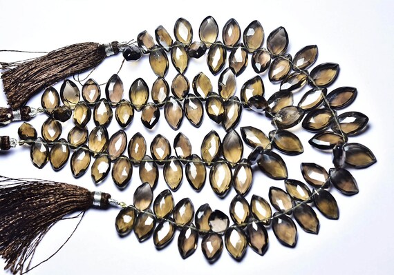 Smoky Quartz Marquise Beads -  Inches 8 - Natural Beautiful Faceted Smoky Quartz Briolette - Size Is 9x13 - 9x16 Mm #2611