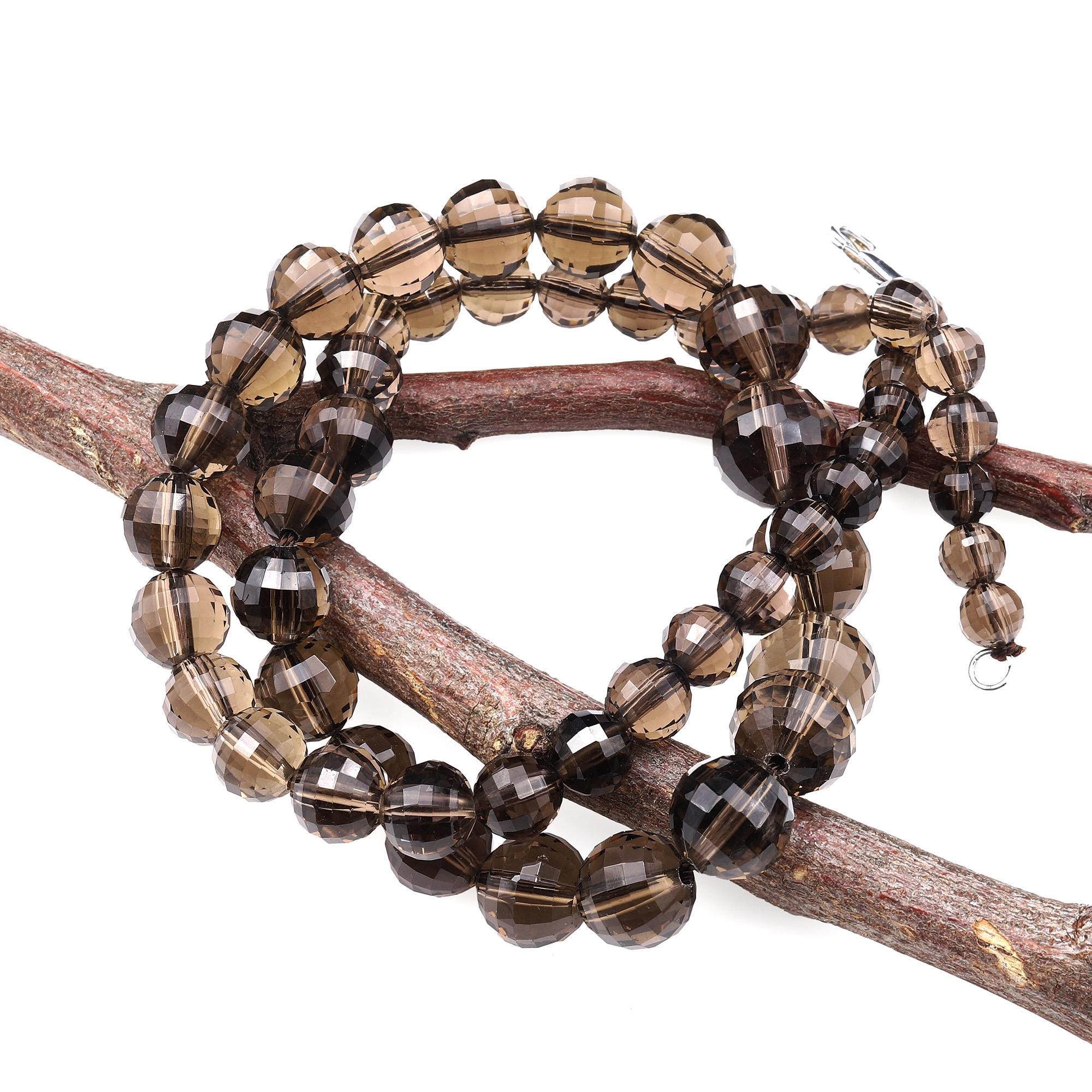 Aaa Graduated Genuine Natural Smoky Quartz Beads Faceted 6mm 12mm Round Gemstone 17.5" Necklace Strand