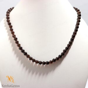 AAA Natural Smoky Quartz Necklace, 8mm Smooth Round Bead Jewelry, 18 Inch Genuine Brown Gemstone Crystal, Grounding Gift for Men and Women