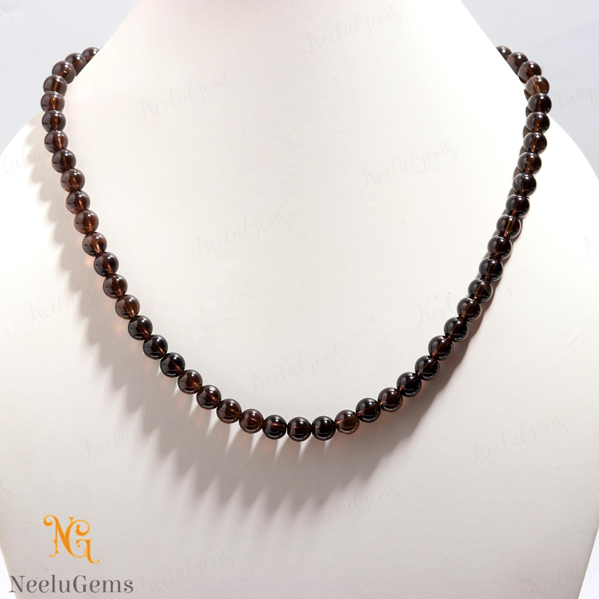 Aaa Natural Smoky Quartz Necklace, 8mm Smooth Round Bead Jewelry, 18 Inch Genuine Brown Gemstone Crystal, Grounding Gift For Men And Women