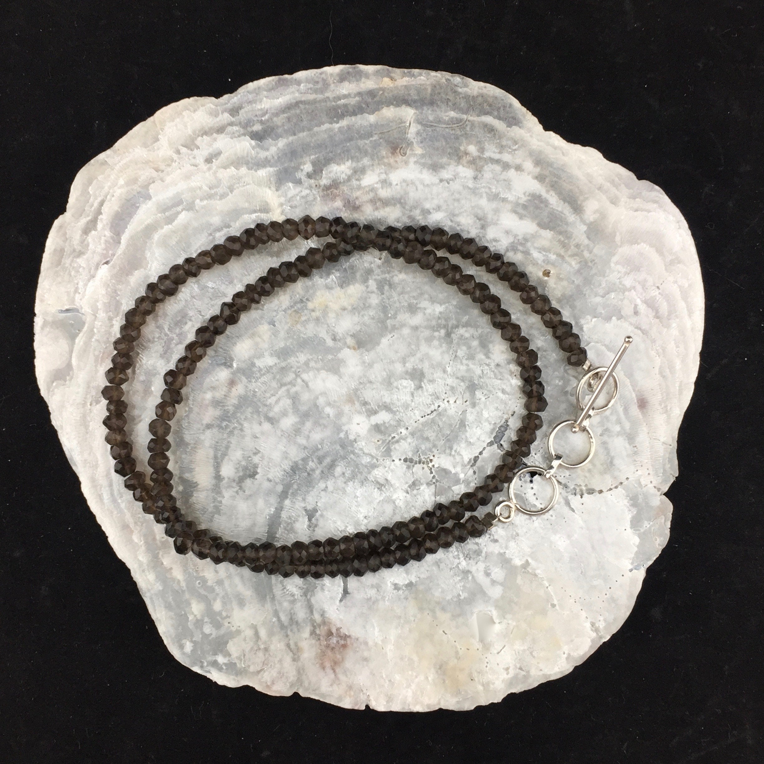 Smoky Quartz Baroque Beaded Necklace, Single Strand Adjustable Sterling Toggle Clasp (p-1) Smoky Quartz Baroque Beaded Necklace, Single Strand Adjustable Sterling Toggle Clasp (p-1)