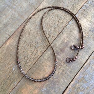 Smoky Quartz Beaded Layering Necklace with Antiqued Copper Accents, Solar Plexus Chakra Jewelry