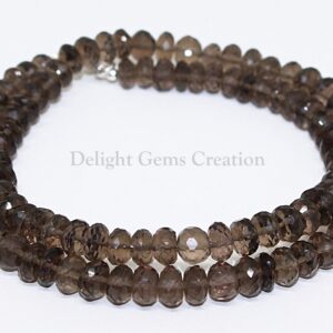 Smoky Quartz Faceted Rondelle Beads Necklace, 18 Inch