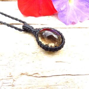 Faceted Smokey Quartz Macrame Necklace, Crystal Jewelry, Birthstone Necklace