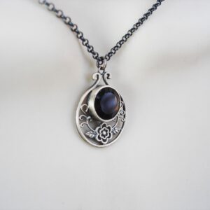 Smoky quartz floral sterling 925 silver lightly oxidized necklace