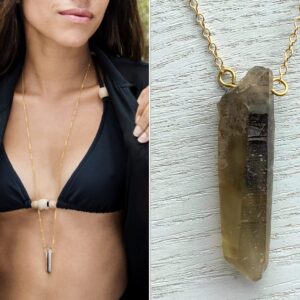 Long Smoky Quartz Necklace Gold Filled, Handmade Smoky Quartz Pendant, Raw Crystal Stick Necklace, Genuine Gemstone Healing Necklace Silver