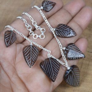 Leaf Carving Smoky Quartz Necklace: 925 Sterling Silver, November Birthstone