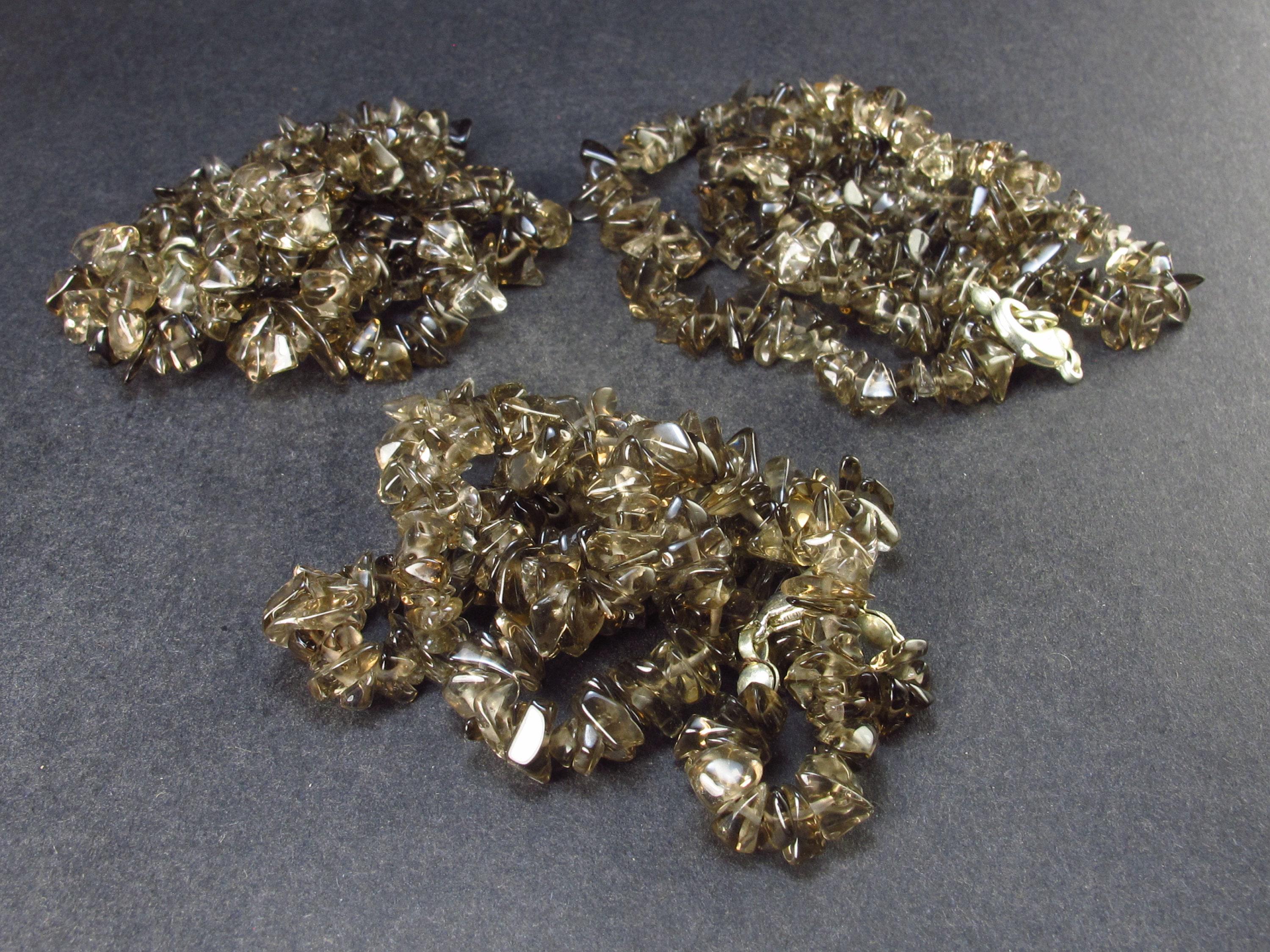 Lot Of 3 Natural Tumbled Beads Smoky Quartz Necklaces From Brazil - 18"