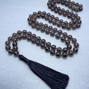 Smoky Quartz Mala: Handcrafted 108 Bead Meditation Necklace With Silk Tassel