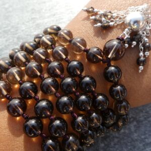 Smoky Quartz Mala • Sterling Silver Octopus Tassel • 108 Beads 8mm • Knotted • Grounding and Protection  • Captain Nemo Inspired • 0675