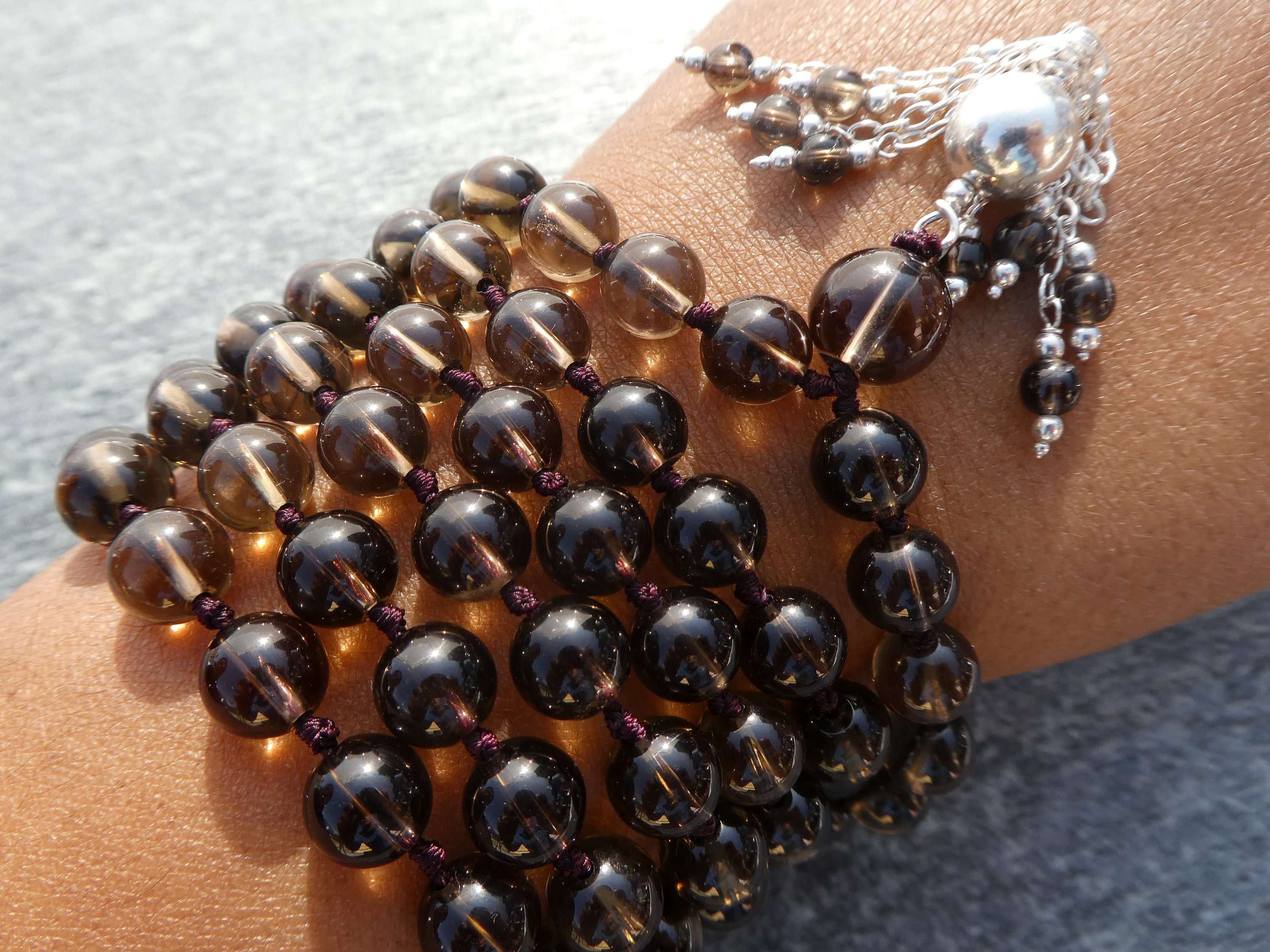 Smoky Quartz Mala • Sterling Silver Octopus Tassel • 108 Beads 8mm • Knotted • Grounding And Protection  • Captain Nemo Inspired • 0675