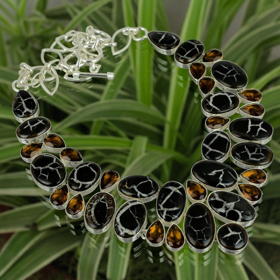Moroccan Mud Crack Fossil & Smokey Quartz 925 Sterling Silver Necklace