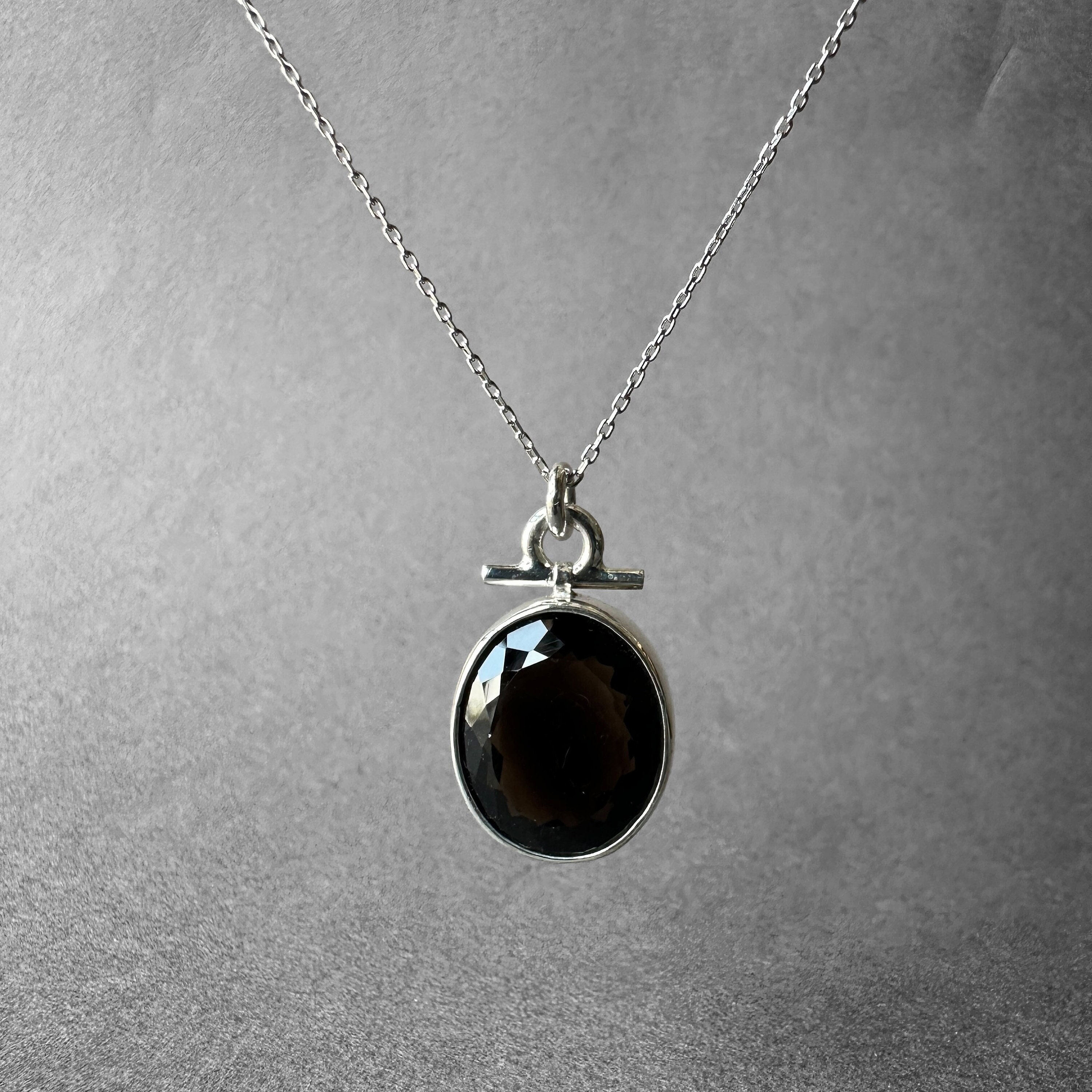 Natural Smoky Quartz Silver Necklace, Black Quartz Silver Necklace, Smoky Quartz Crystal Jewelry, Smoky Quartz Men Necklace, Gift For Her
