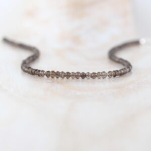 Natural Smokey Quartz Beaded Necklace In Sterling Silver, Gold Or Rose Gold Filled, Dainty Gemstone Choker, Long Delicate Layering Necklace