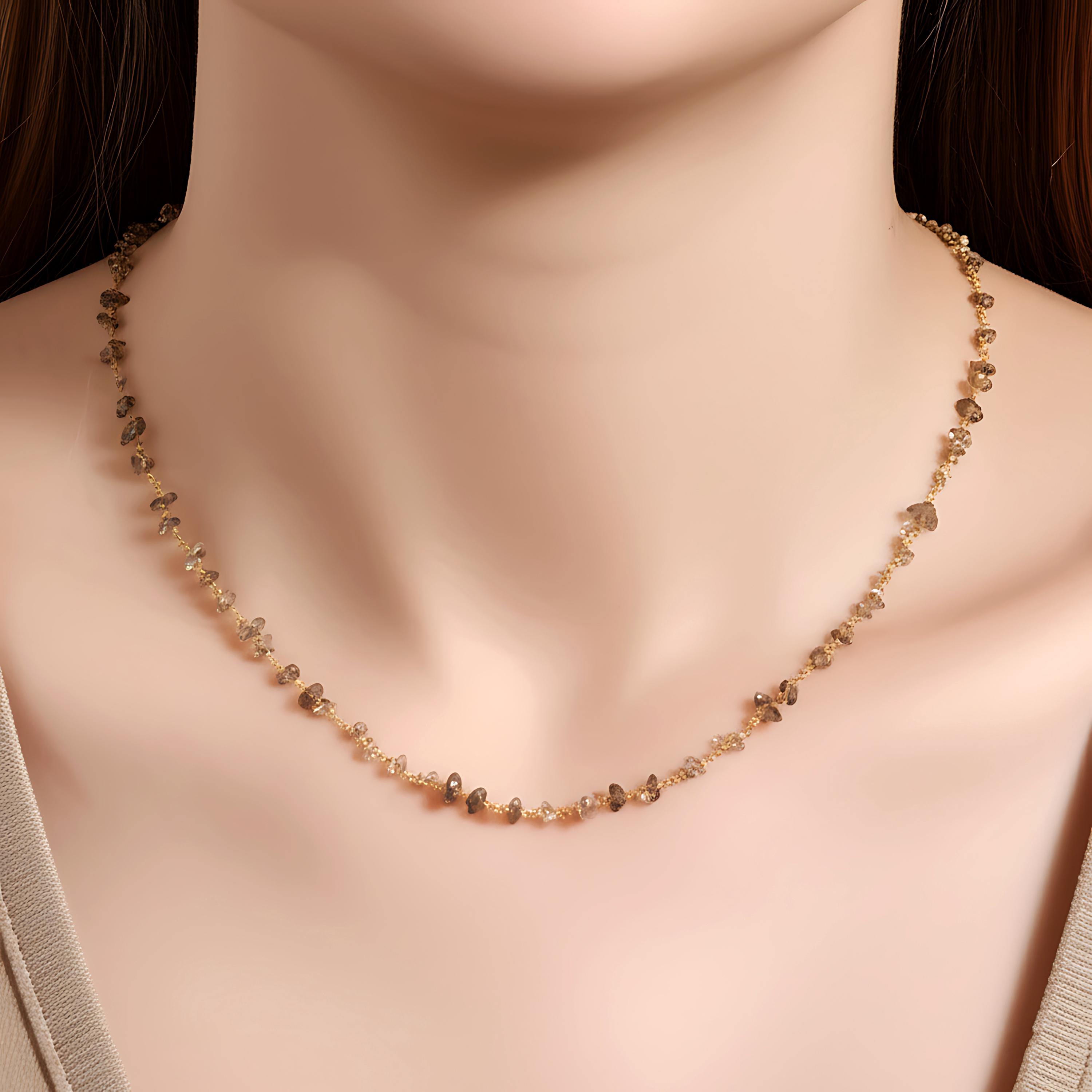 Natural Smokey Quartz Chip Necklace Rosary Chain Necklace Gemstone Necklace Beaded Necklace Minimalist Jewelry Handmade Jewelry