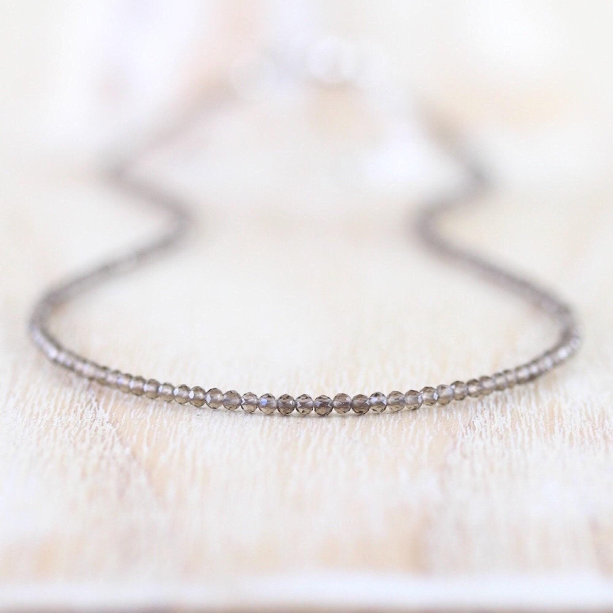 Natural Smokey Quartz Necklace In Sterling Silver, Gold Or Rose Gold Filled, Dainty Aaa Gemstone Choker, Long Delicate Layering Necklace