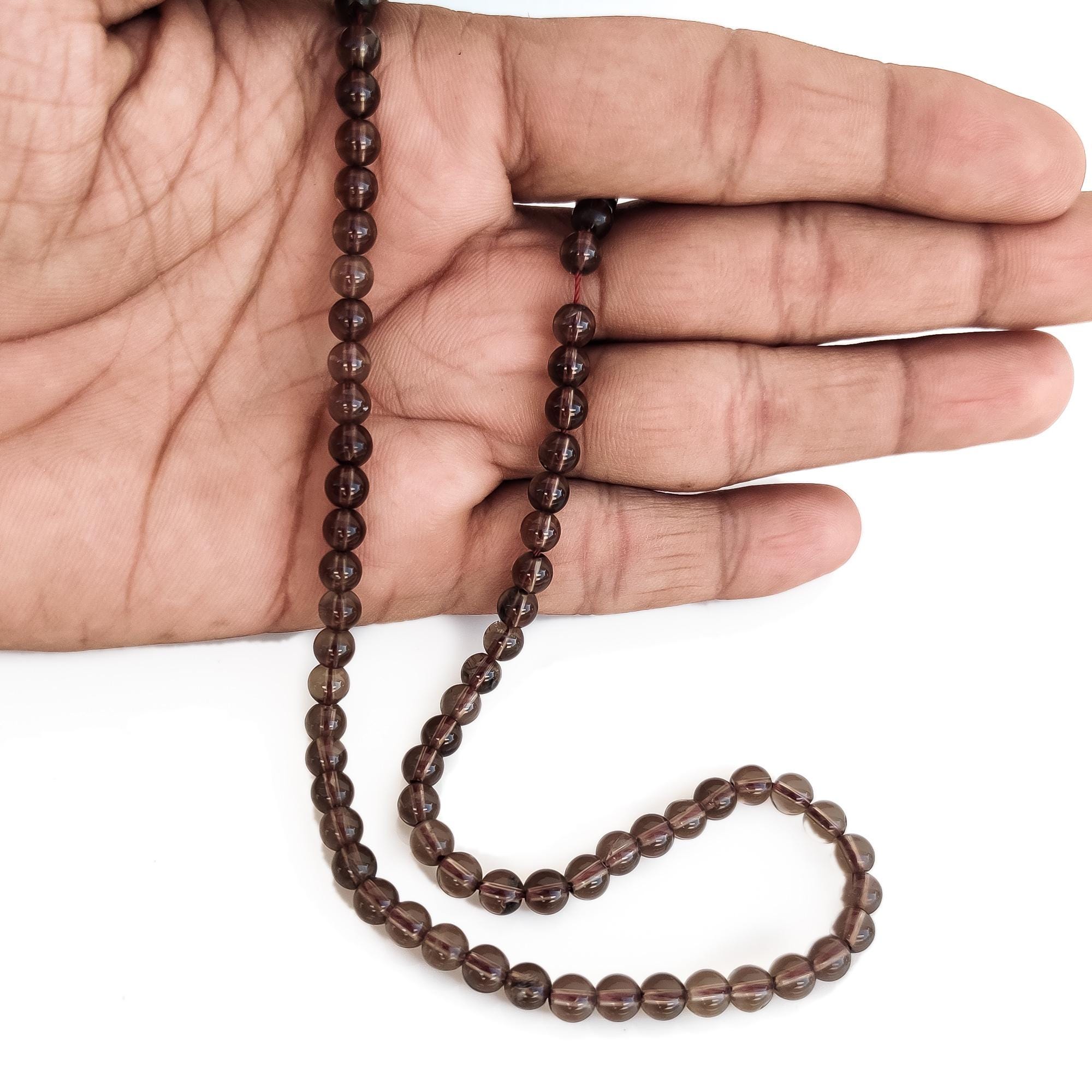 Natural Smoky Quartz Smooth Round Beads – 5.5mm Brown Gemstone Beads For Necklace Jewelry, 14 Inch Strand, Gde155