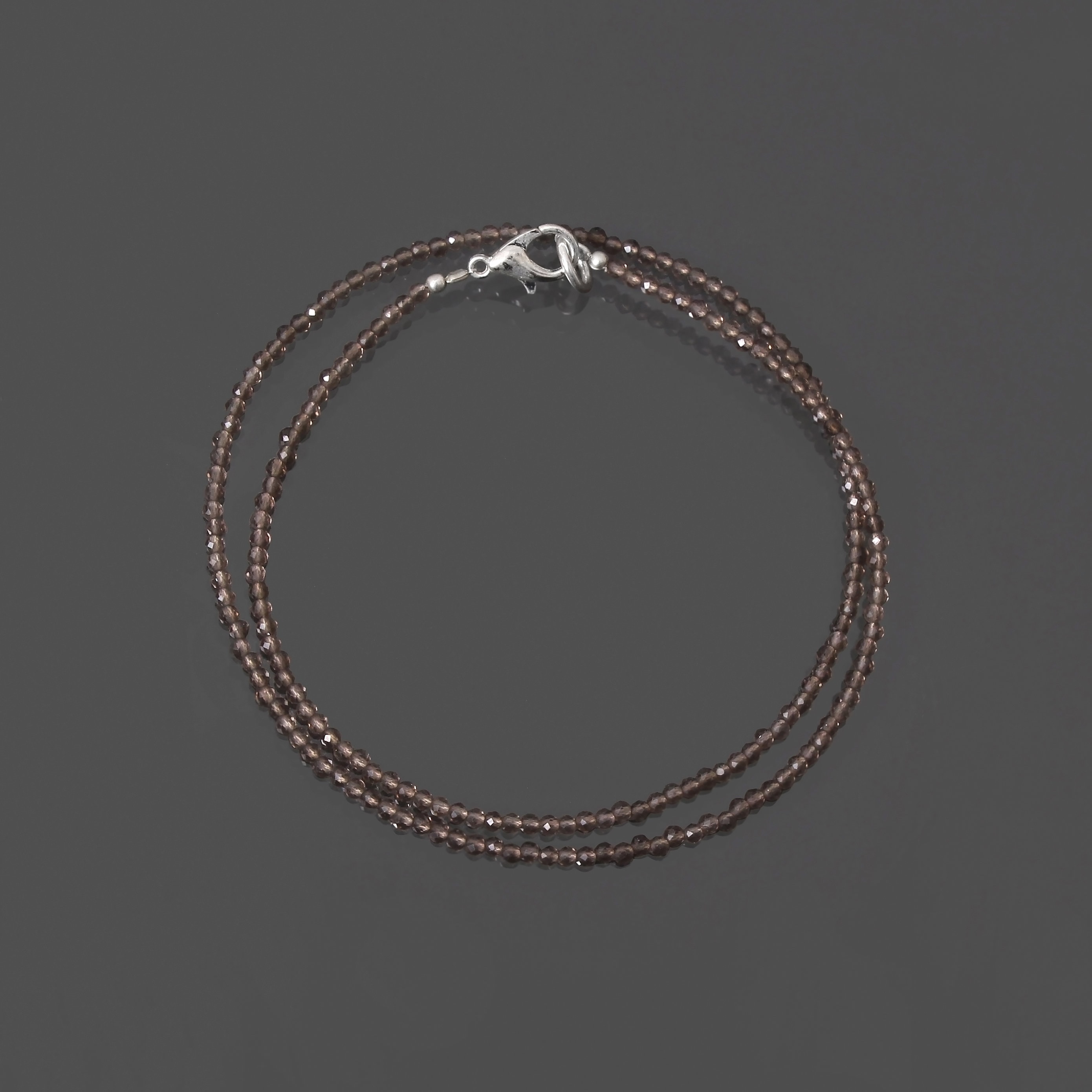 Natural Smoky Quartz Necklace, Sterling Silver, 2mm Smoky Quartz Brown Beads Necklace, Aaa++ Quartz Micro Faceted Beads Necklace, 18 Inch