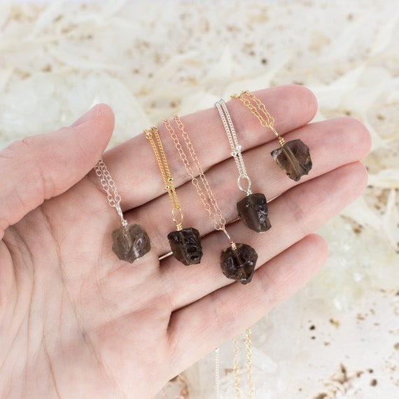 Raw Smoky Quartz Crystal Necklace – Handmade Gemstone Jewelry