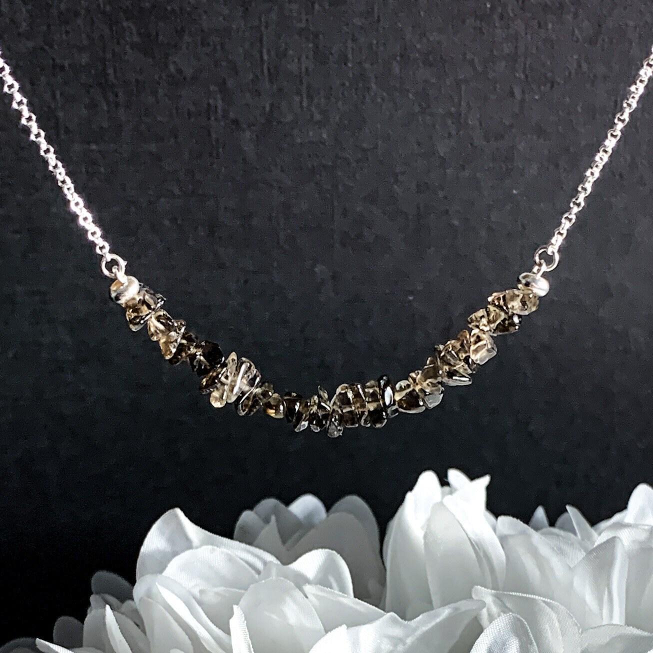 Raw Smoky Quartz Necklace, Sterling Silver Crystal Jewelry, Choose Length To Create A Necklace Or Choker, Available From Small To Plus Sizes