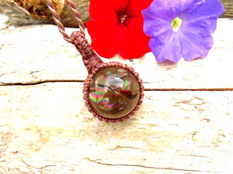 Smokey Quartz Crystal Sphere Necklace, Macrame Gemstone Jewelry, For Her, Crystal Collector