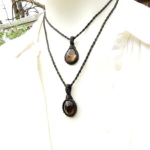 Smokey Quartz Necklace Set, Smoky Quartz Crystal necklace, Birthstone necklace, Healing crystal jewelry, macrame necklace, macrame jewelry
