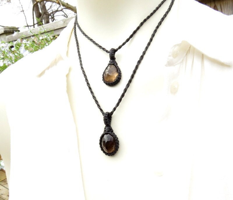 Smokey Quartz Necklace Set, Smoky Quartz Crystal Necklace, Birthstone Necklace, Healing Crystal Jewelry, Macrame Necklace, Macrame Jewelry