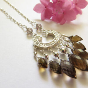 Smoky Quartz Sterling Silver Necklace, Cubic Zirconia Accent