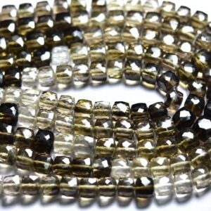 10 Inches - Natural Smoky Quartz Faceted Cube Box Briolettes - Shaded Color Smoky - Size Is 7mm #1160