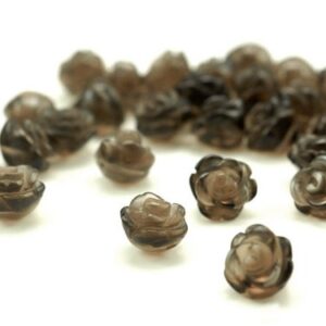 10mm Smoky Quartz Gemstone Carved Rose Flower Beads Bulk Lot 5,10,20,30,50 (90187262-002)
