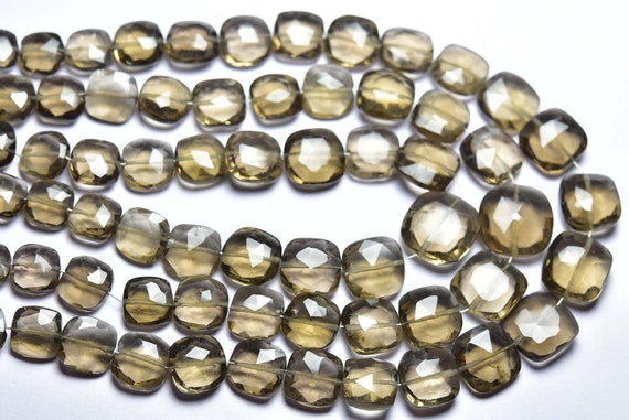 12 Inches - Natural Faceted Smoky Quartz  Cushion Shape Briolettes - Size Is 8-11 Mm #1435