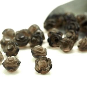 12mm Smoky Quartz Gemstone Carved Rose Flower Beads Bulk Lot 5,10,20,30,50 (90187261-002)
