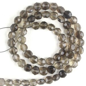 14" Smoky Quartz Coin Beads: Micro Faceted Gemstone (5.5-6mm)