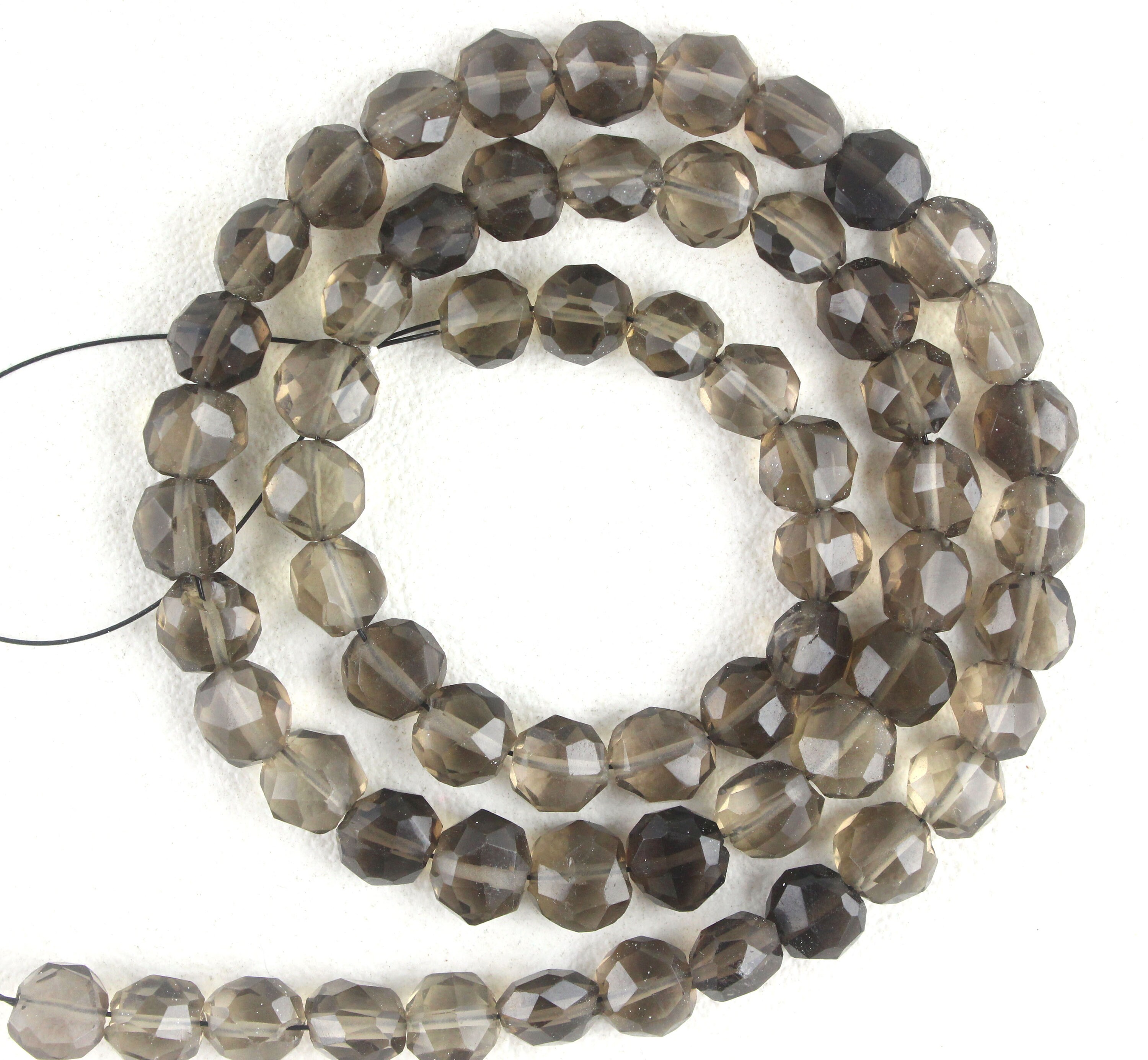 14" Smoky Quartz Coin Beads: Micro Faceted Gemstone (5.5-6mm)