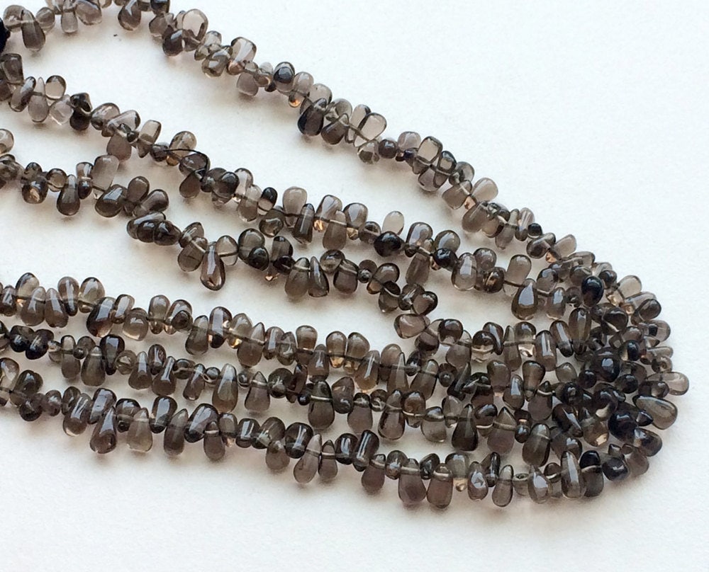 3x5.5mm - 4x7mm Smoky Quartz Plain Rough Teardrops, Smoky Quartz Briolettes, 13 Inch Smoky Quartz For Jewelry - Rama192