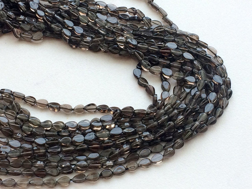 5-5.5mm Smoky Quartz Plain Pear Straight Drill, Smoky Quartz Briolettes, Smoky Quartz For Jewelry, 13 Inch Smoky Pear - Rama189