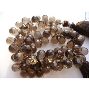 5x7mm To 6x8mm Smoky Quartz Faceted Tear Drop Briolettes, Smoky Quartz Briolette Beads, Faceted Smoky Quartz For Jewelry (4in To 8in Option)